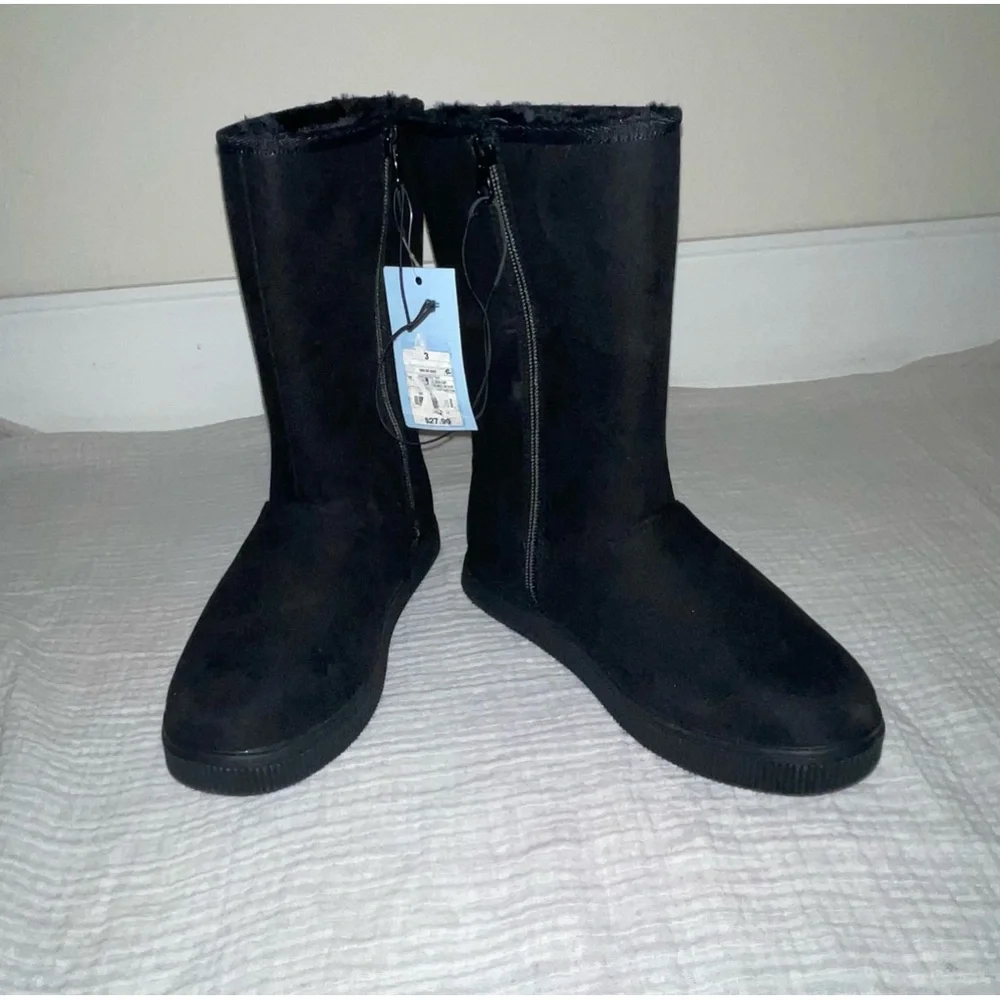 Girl’s Cat & Jack Black/Natalia Tall Shearling Style Boots - size 3 - Picture 3 of 11